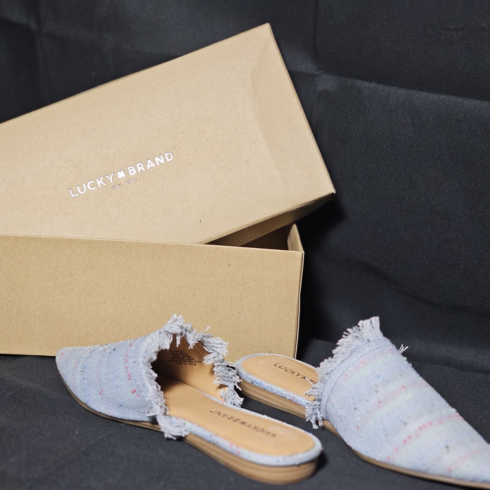 Lucky Brand Women's Light Blue Frayed Mules